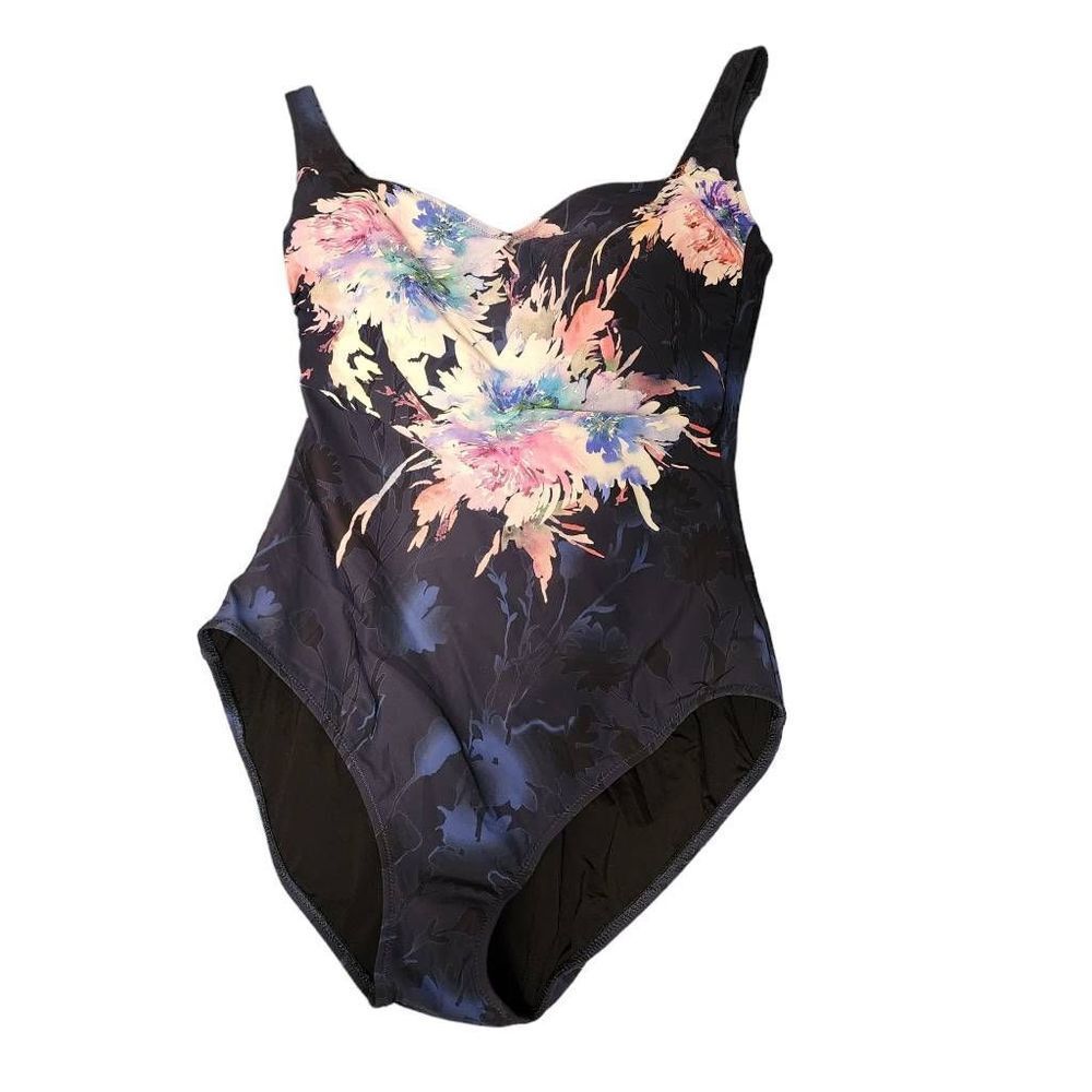 Gottex Mystical Floral Plunging One Piece Swimsuit Size 12